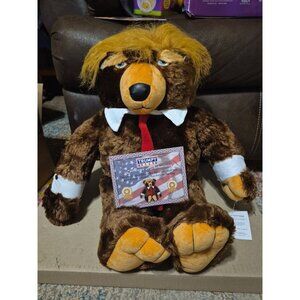 Donald Trump Trumpy Teddy Bear Original Authentic 22" Plush Flag Pouch NWT COA